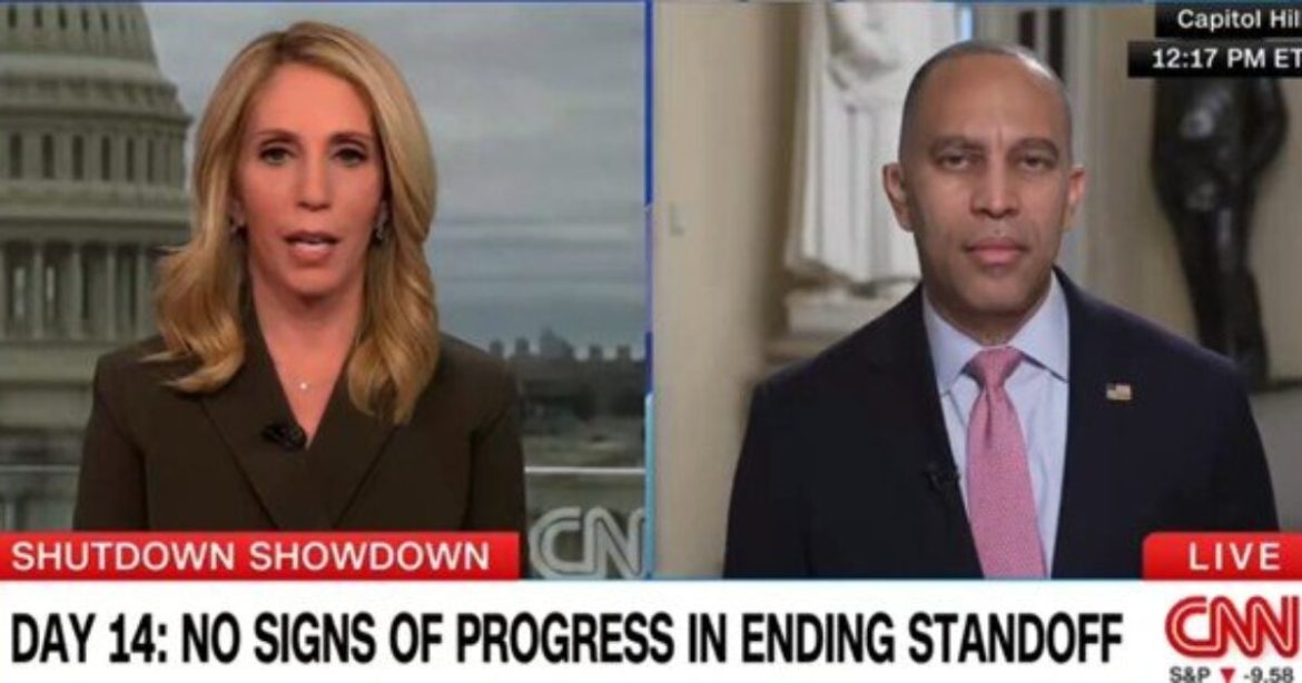 Leftist CNN Anchor Dana Bash Catches Hakeem Jeffries Off Guard with a Challenge When He Starts Whining About the Government Shutdown (VIDEO)